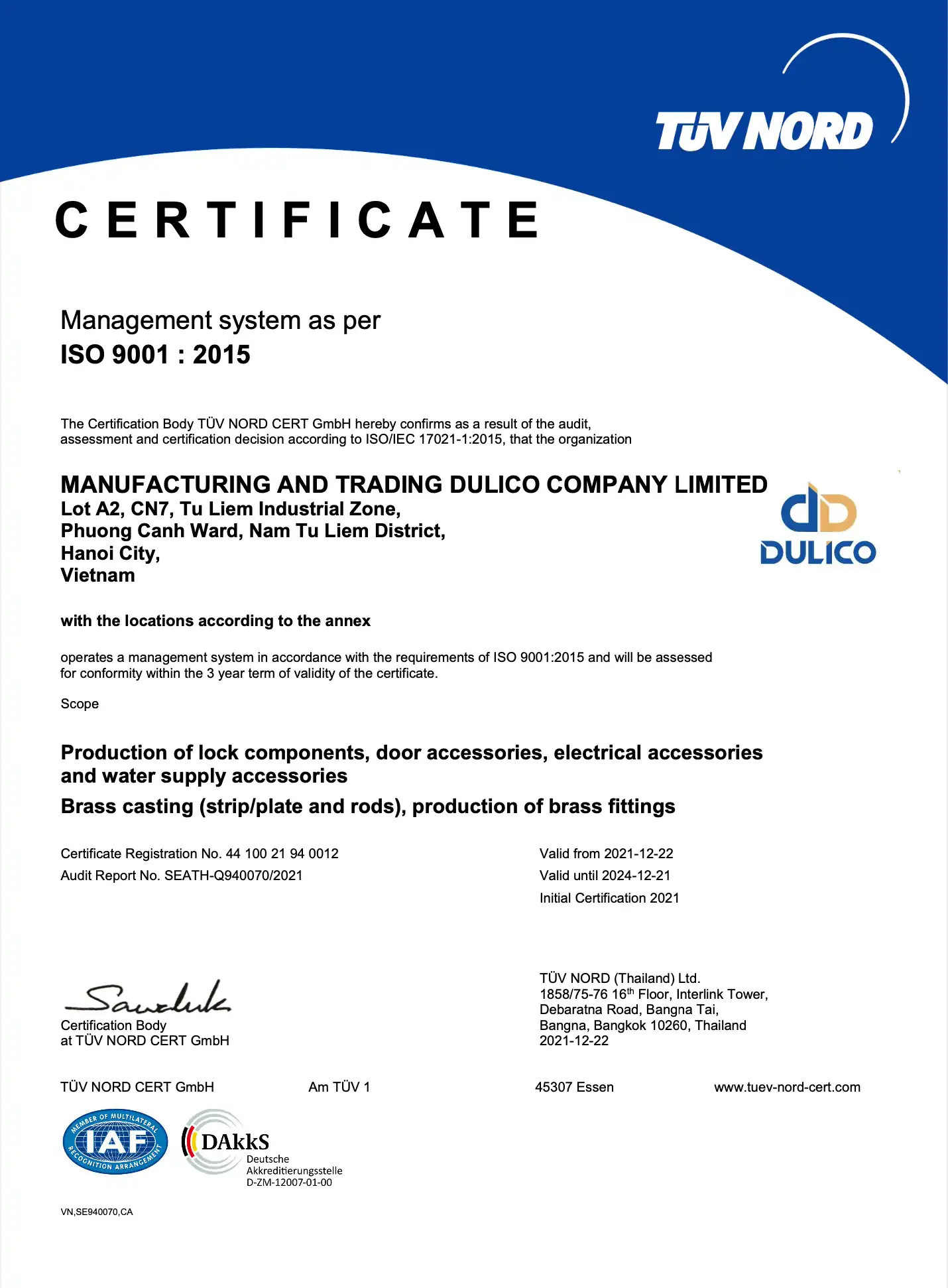 DULICO ISO 9001:2015